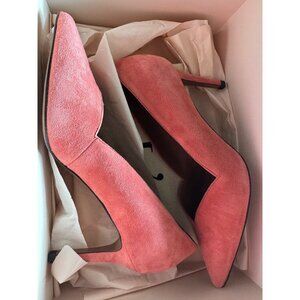 NWB French Designer Pink Suede Pointed Toe Pumps 36 With Box & Dust Bag